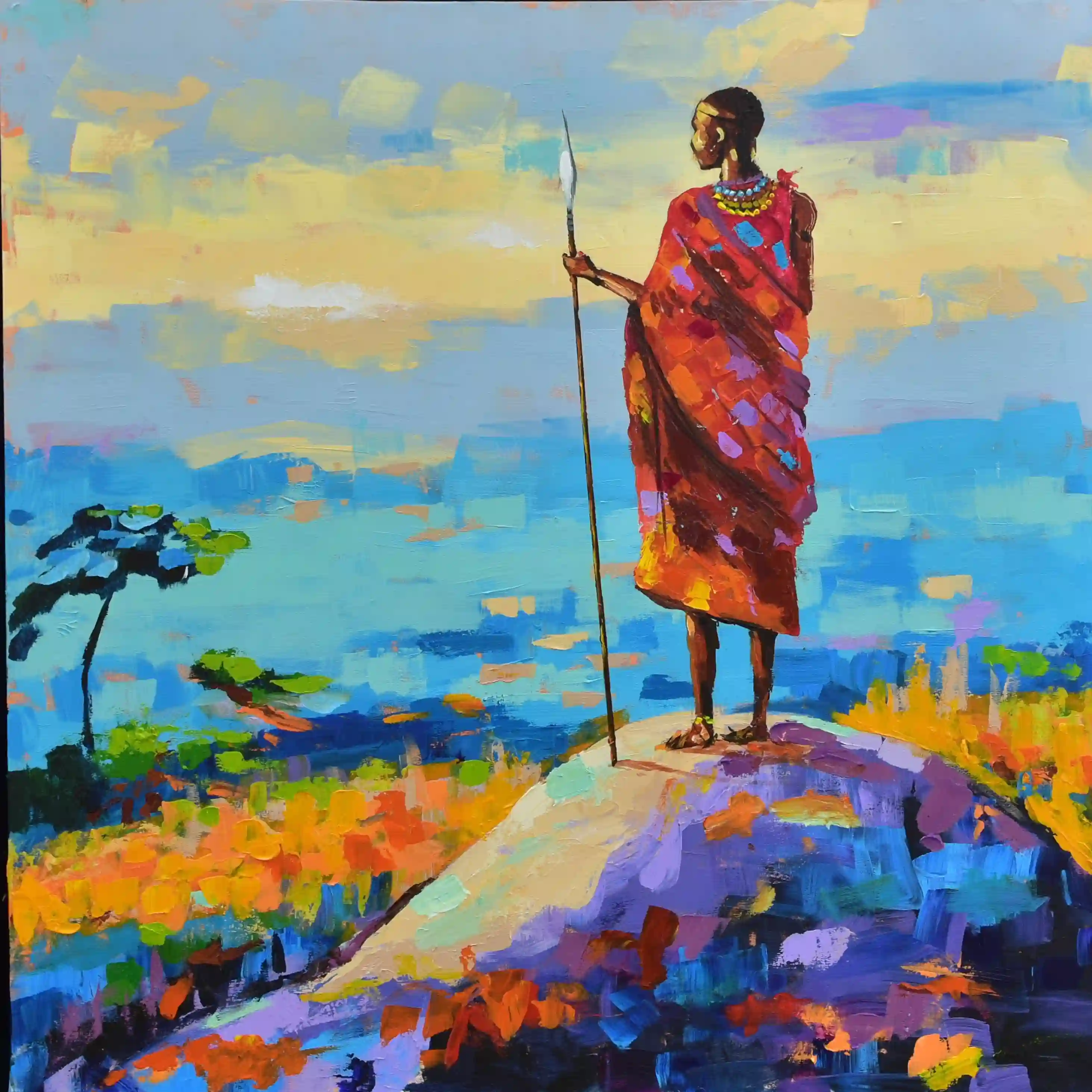 Original African art painting by Nias Nyalada, contemporary Tanzanian artist from Dar es Salaam